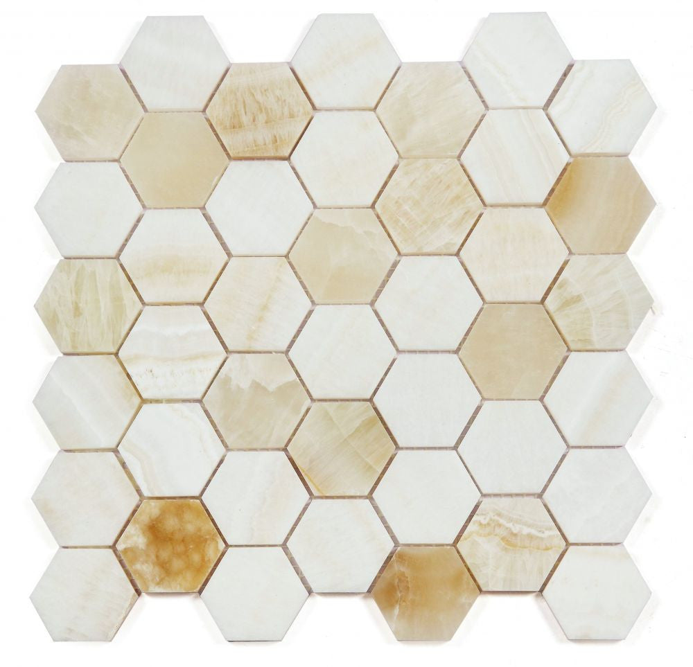 UT-4383 Onyx Ivory Honed 2 x 2 Hexagon Mosaic