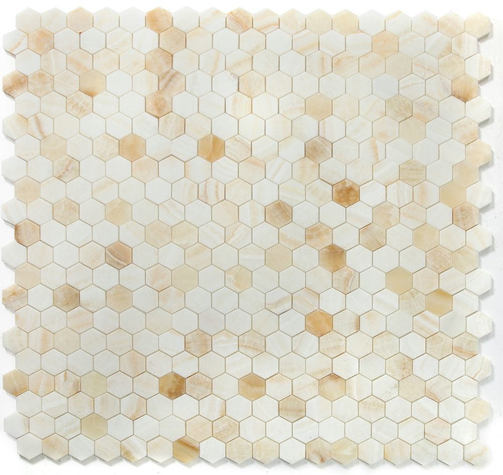 UT-4383 Onyx Ivory Honed 2x2 Hexagon Marble Mosaic