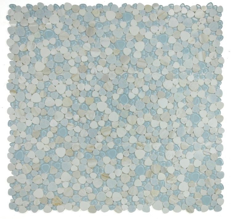 UT-4424 Sky Glass and Stone Mosaic Pebble Tile 9 sheets together