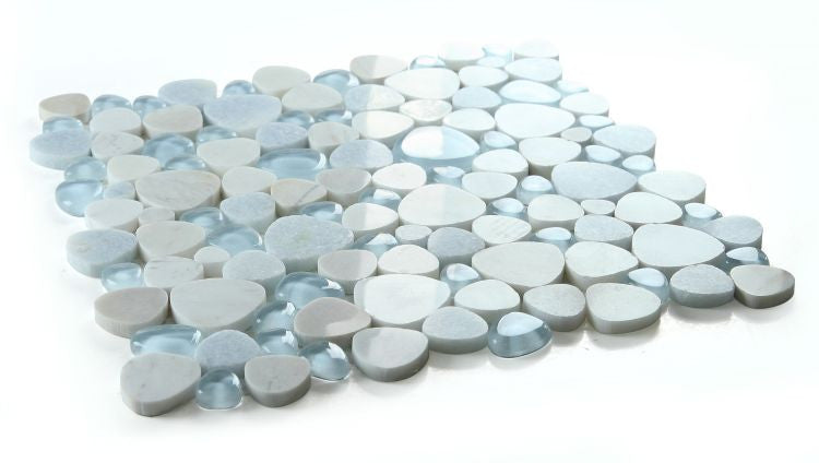 UT-4424 Sky Glass and Stone Mosaic Pebble Tile Angle View
