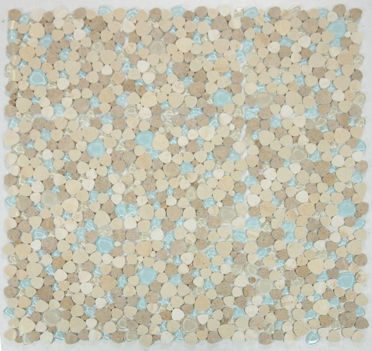UT-4632 Blue Roma Glass and Stone Pebble Mosaic Tile 9 sheets together