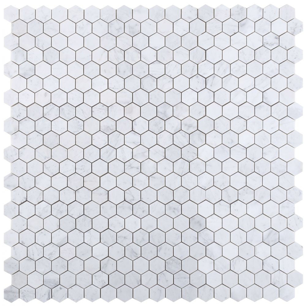 UT-603 Carrara Polished 2 x 2 Hexagon Marble Mosaic 9 sheets together