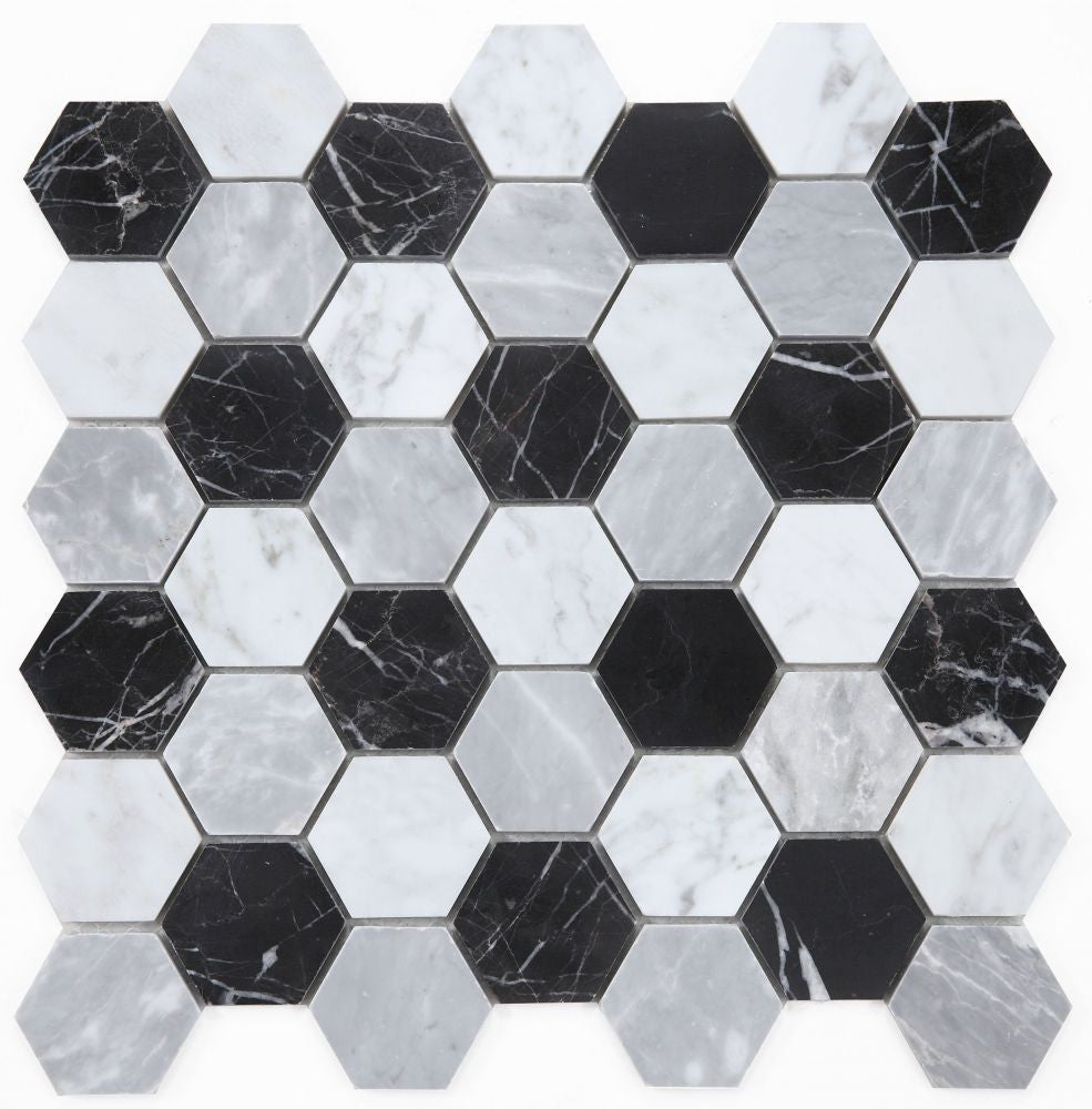 UT-629 Moonlight 2 x 2 Polished Hexagon Marble Mosaic