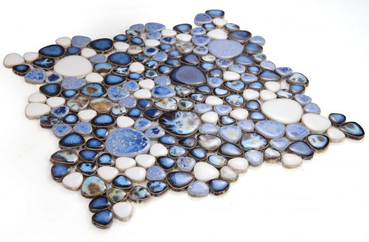 UT-731 Royal Blue Pebble Mosaic Tile Angle View