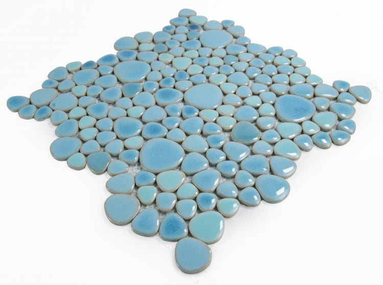 UT-894 Jewel Blue Pebble Mosaic Tile angle view