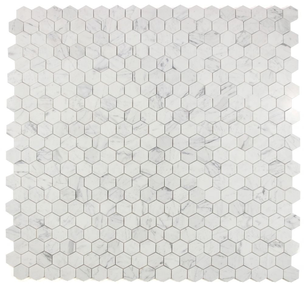 UT-3918 Calacatta White Polished 2 x 2 Hexagon Marble Mosaic 9 sheets together