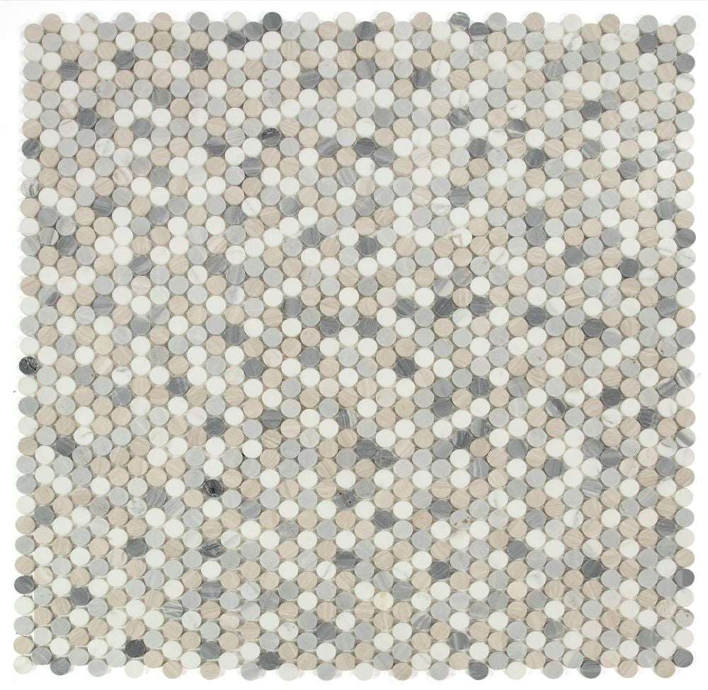 UT-3930 Blue Penny Round Marble Mosaic 9 sheets together