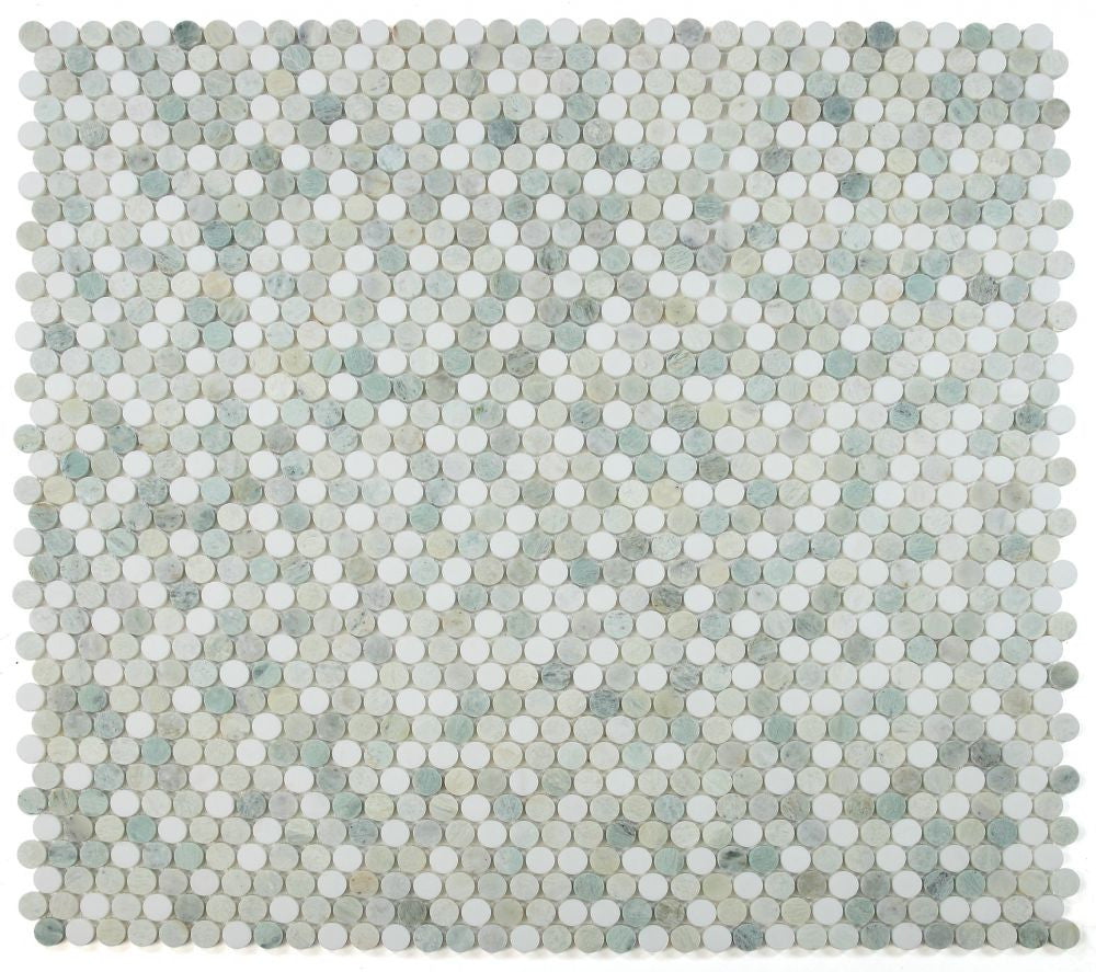 UT-3934 Green Penny Round Marble Mosaic 9 sheets together