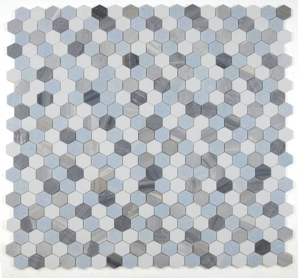 UT-4091 Deep Ocean 2 x 2 hexagon Marble Mosaic 9 sheets together