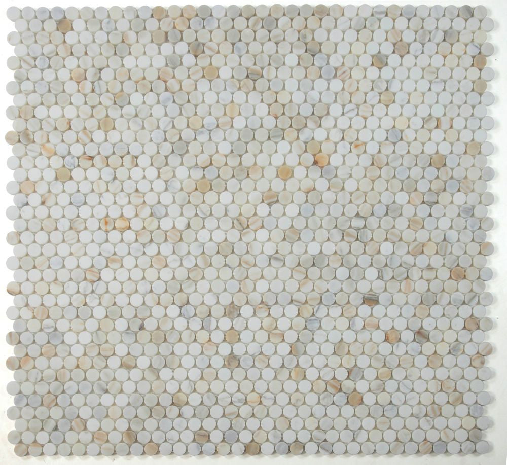 UT-4117  Calacatta Hone Penny Round Marble Mosaic 9 sheets together