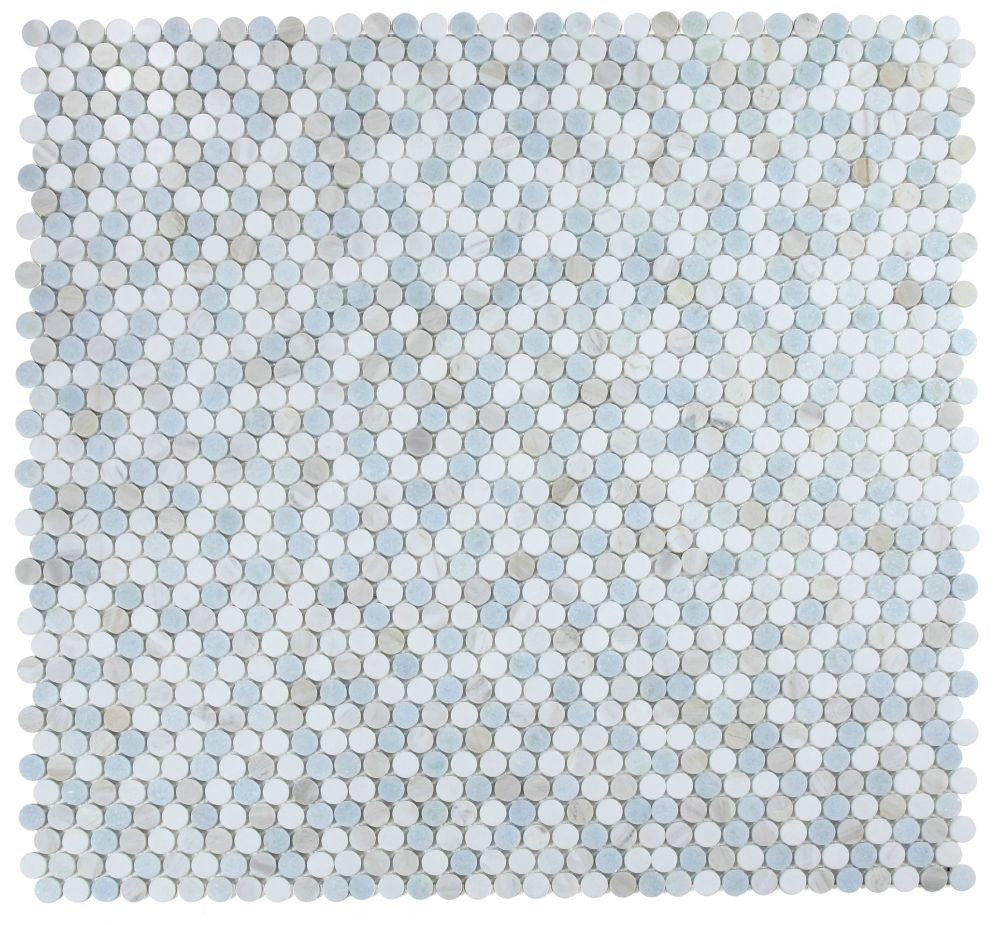 Curated visual reference: Ut 4221 Sky Penny Round Marble Mosaic White Blue Marble Photo Inspiration