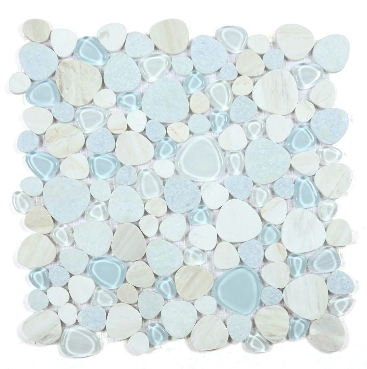 UT-4633 Marina Glass and Stone Pebble Mosaic Tile