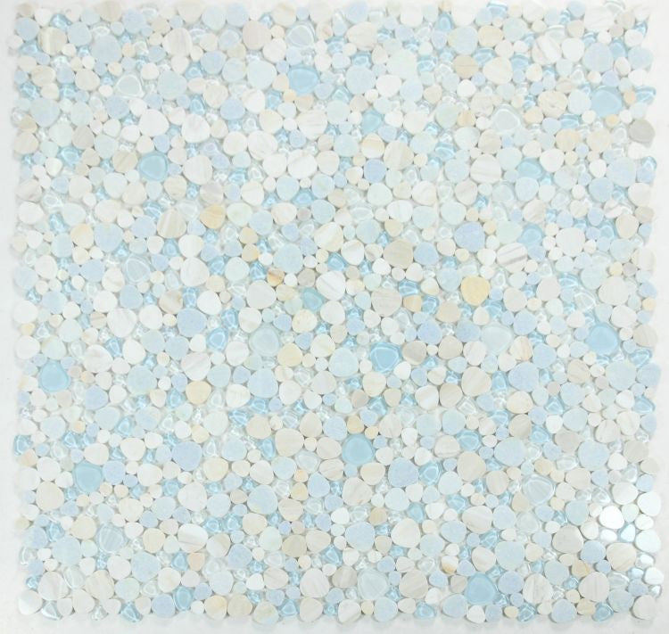 UT-4633 Marina Glass and Stone Pebble Mosaic Tile 9 sheet together