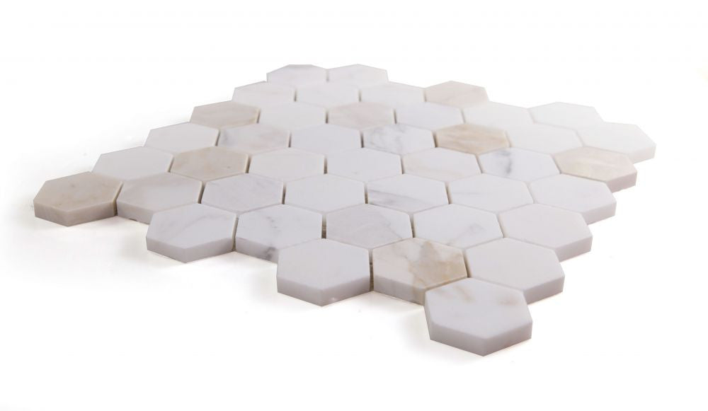 UT-829 Calacatta Gold Honed 2 x 2 hexagon Marble Mosaic  Angle View
