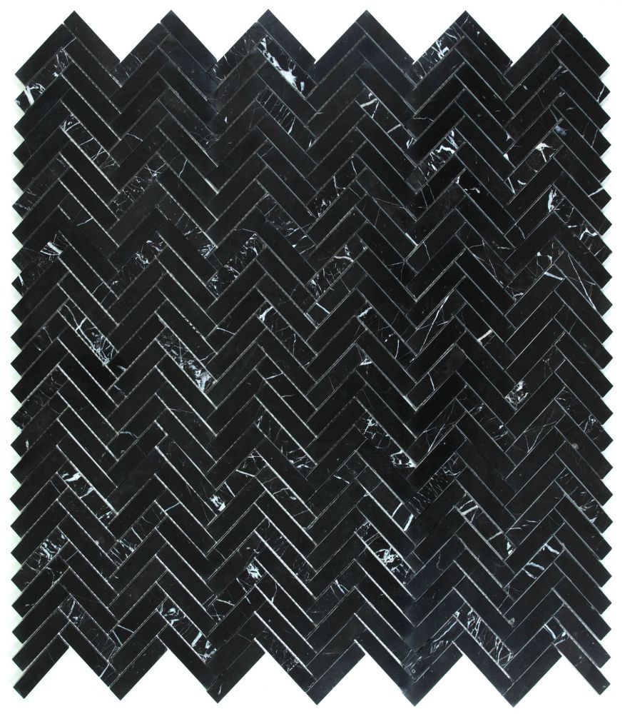 Utopia Herringbone Nero Marquina Chevron Mosaic UT-595 Color Variation