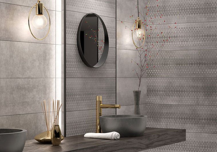 Vixen Fatale Goddess 10 x 30 Matte VIXFA10X30T Bathroom wall tile installation triangle and diamond embossed designs which are raised