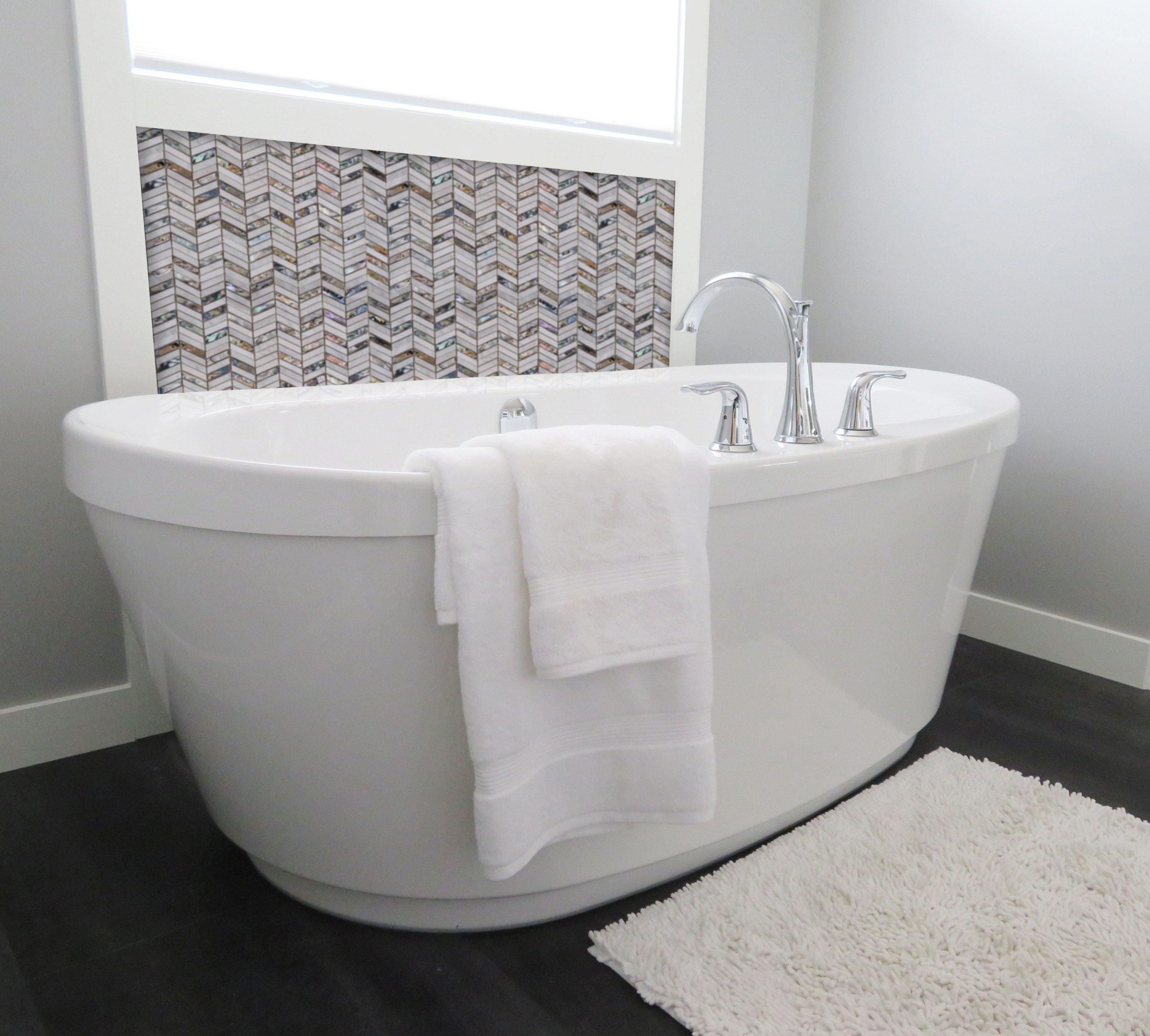 White Sand Chevron mosaic 540-528 install behind tub