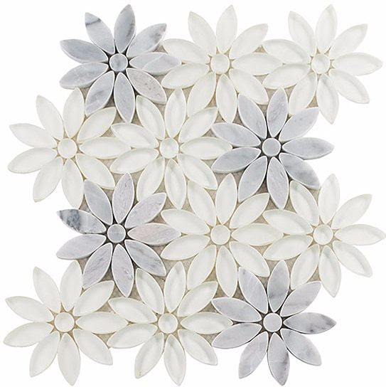 Bouquette Series Daisy Field BQT-675 glass and marble waterjet floral design mosaic