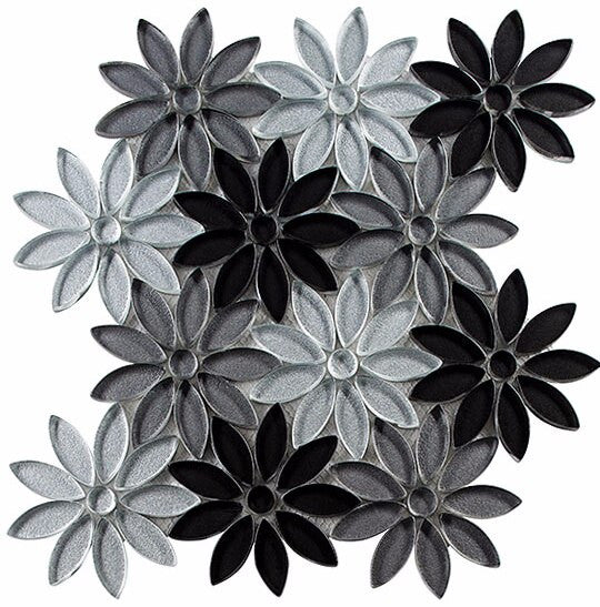Bouquette Series Floral Greys BQT-671 glass mosaic tile flower look
