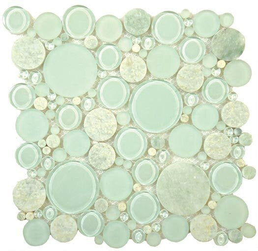 Bubble Series Random Circles Moonstone BFS-401 ming green marble with green glossy and frosted glass mosaic tile
