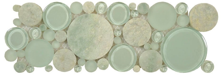 Bubble Series Random Circles Moonstone Listello B-400 ming green marble with frosted and glossy light green glass mosaics