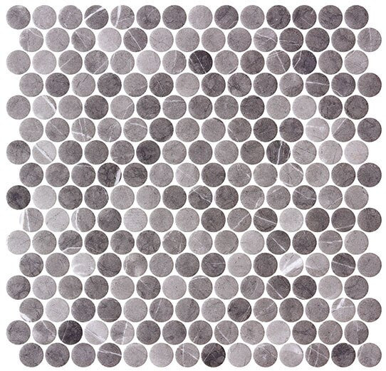 Carolina Dots Penny Round Mosaic Herrera Grafite CAR-2015 dark gray recycled glass tile