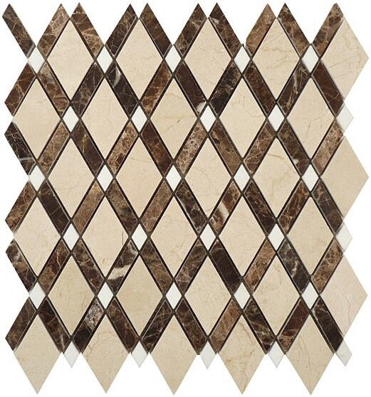 Diamond Series Crema Marfil or Emperador Dark or Thassos White DS-56 marble mosaic tile