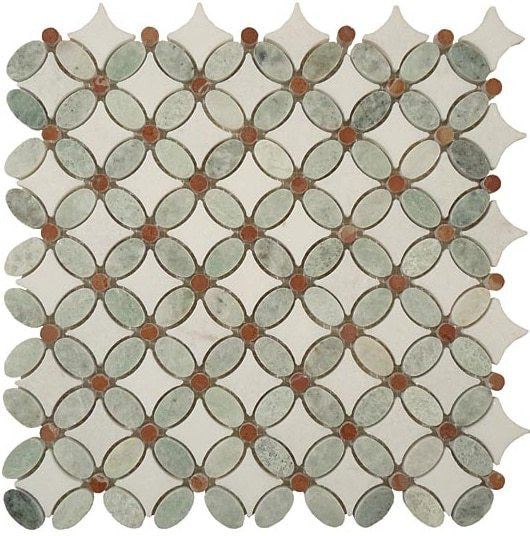 Flower Series FS-72 marble mosaic tile green, white and red flower design 