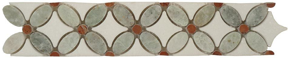 Flower Series FS-720L marble listello ming green, thassos white and red arojo flower design