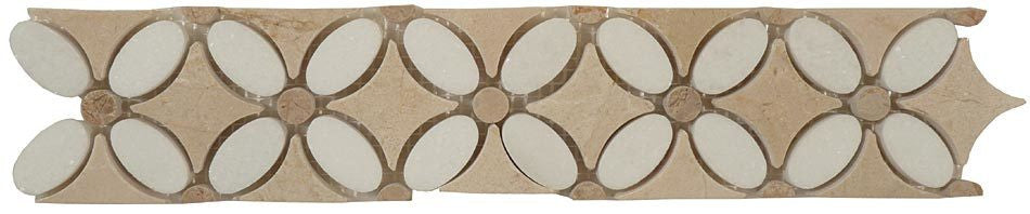 Flower Series FS-730L marble listello crema marfil, thassos white flower design waterjet mosaic