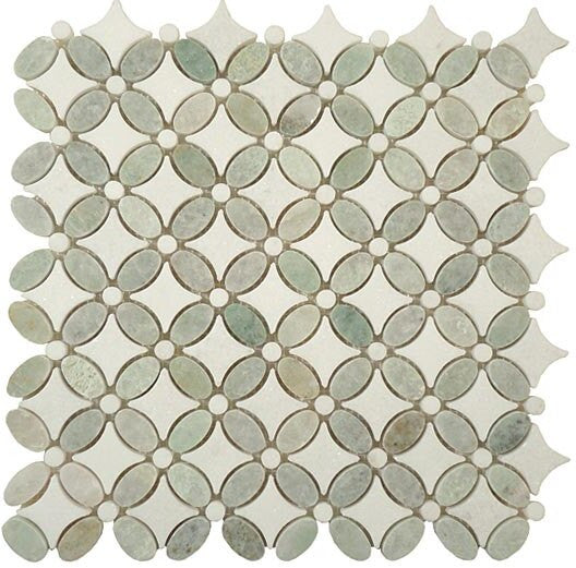 Flower Series FS-74 marble mosaic tile ming green and white marble flower design waterjet