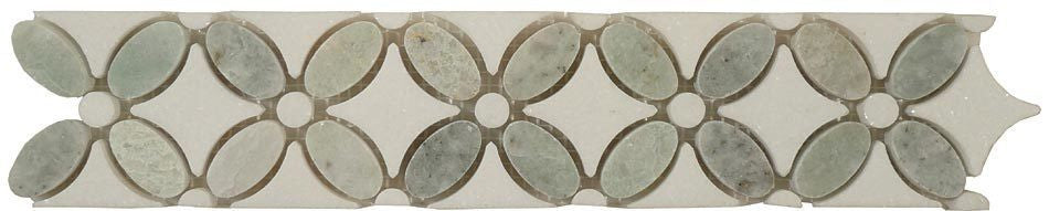 Flower Series FS-740L marble listello ming green and thassos white flower waterjet design mosaic