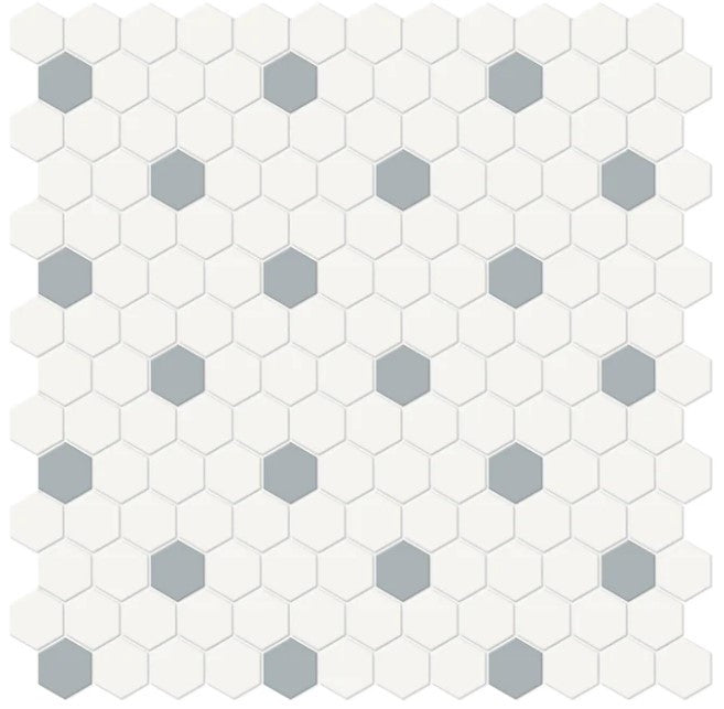 Anatolia Soho Mosaic Tile 1" hexagon with cloud blue insert 4501-0454-0