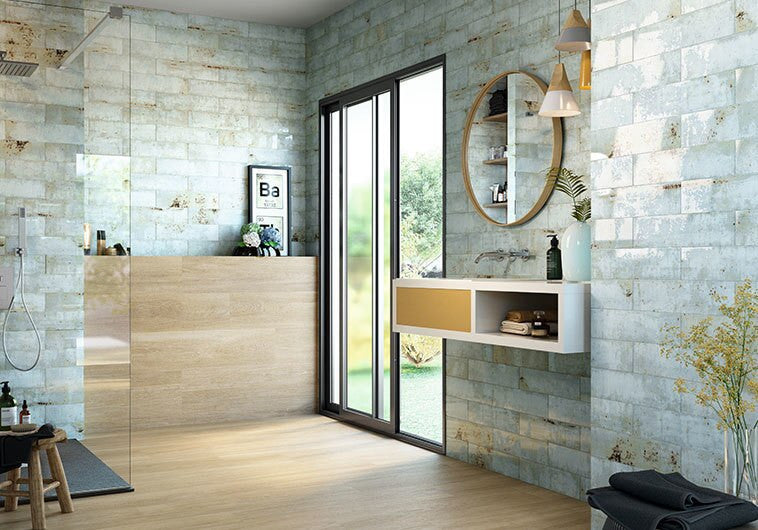 Iberian Series Isabella Bay 4 x 16 bathroom blue ceramic shower wall tile