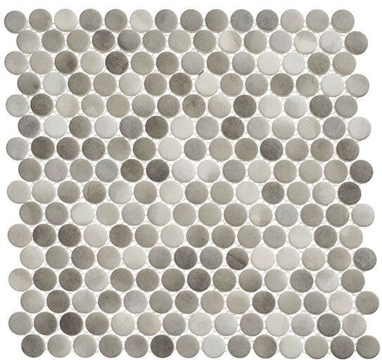 Polka Dots PLK-64 Enlightened Sky penny round recycled glass mosaic in gray tones