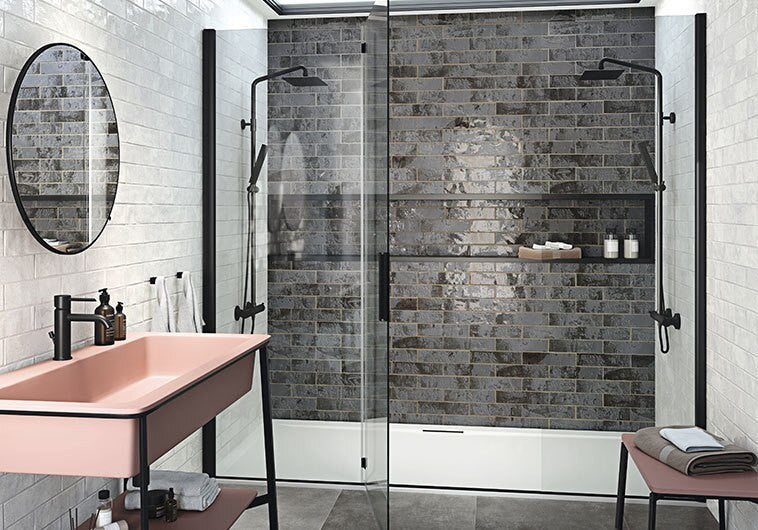 Rain Drops Afternoon Sprinkle RD-265 Gray Ceramic Subway master shower install