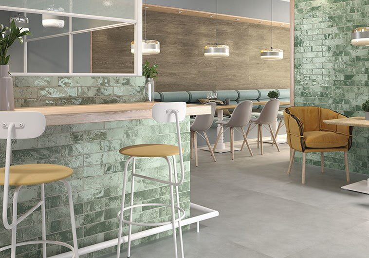 Rain Drops Fern Drizzle RD-266 Green Ceramic Subway Tile Commercial installation