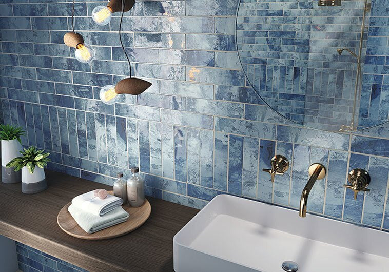 Rain Drops Ocean Mist RD-261 Blue Ceramic Subway Tile vanity backsplash