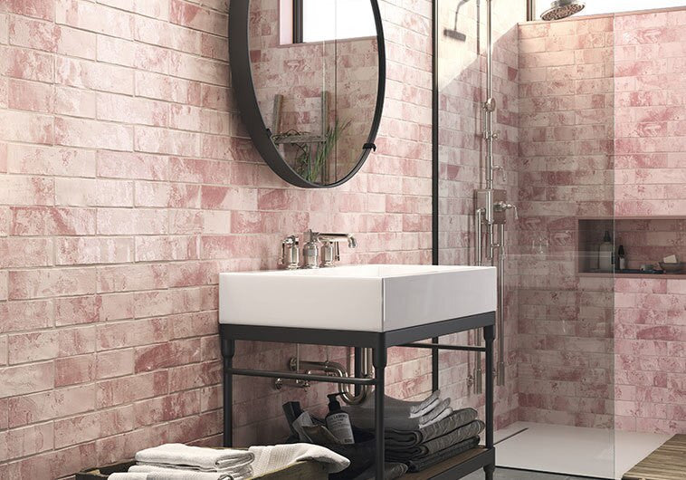 Rain Drops Pink Dew RD-267 Pink Ceramic Subway tile bathroom wall accent