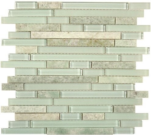 Random Brick Series SES-02 Frosted Dusk green glass and stone mosaic tile