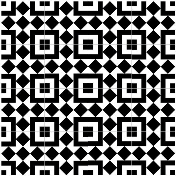 Retro Nueve Checkers Block 9213 Encaustic Look black and white squares and diamond pattern