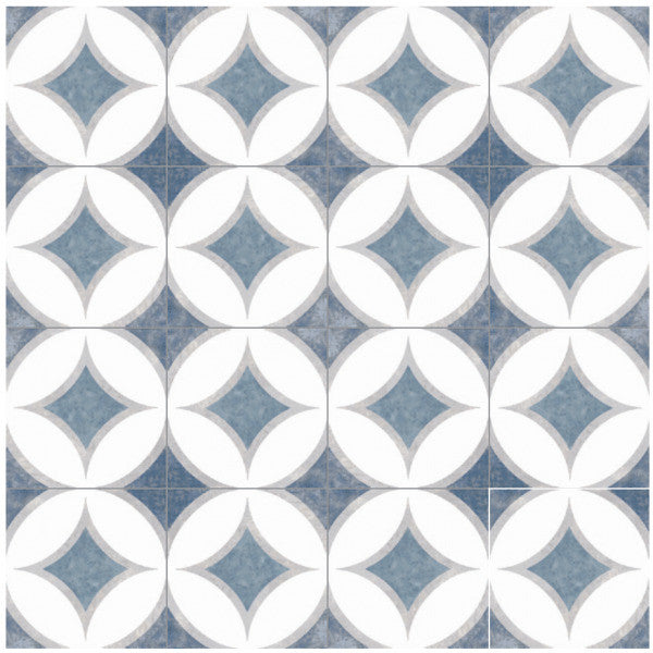 Retro Nueve 9221 Ocean Star Encaustic Look blue and gray star and circles