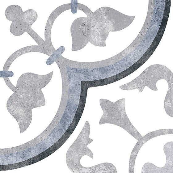 Retro Nueve Paris Spring Encaustic Look blue, gray and white pattern tile