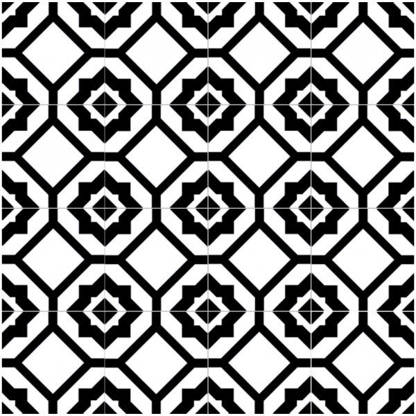 Retro Nueve Radiant Frame Encaustic Look 9208 complete pattern black and white tile