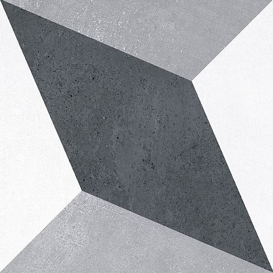 Retro Nueve 9218 Zero Gravity Encaustic Look gray toned diamond and triangle pattern
