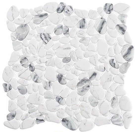 Pebbly Shore Pebble Mosaic Tile – Riverbed Series RVB-765 Calacatta Look Glass Tile