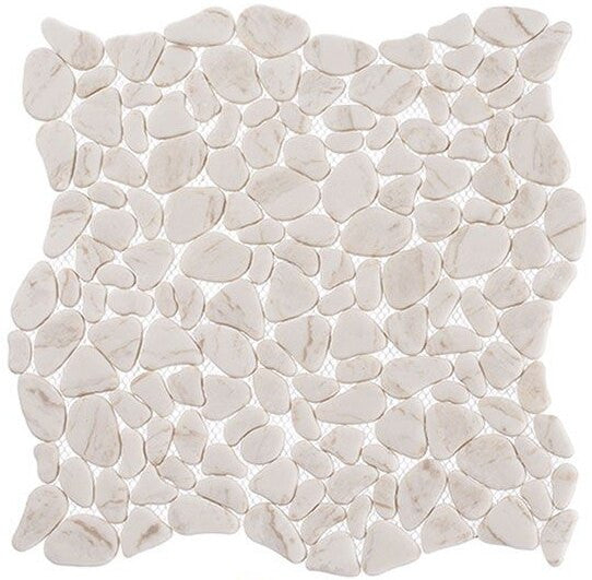 Fall Stream Pebble Mosaic Tile – Riverbed Series RVB-766 Crema Marfil Look Glass Tile